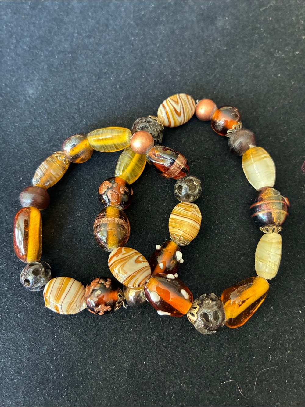 Brown tone double beaded stretch bracelet